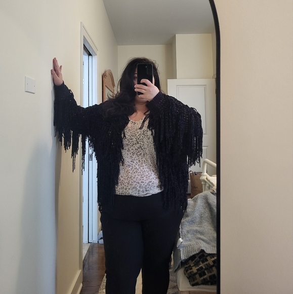 Black Fringe Oversized Cardigan, Forever 21, Sz 3x - Picture 5 of 8